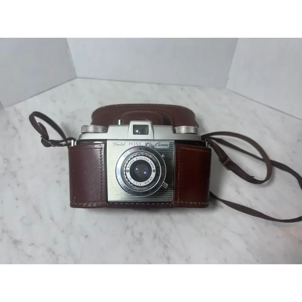 Kodak Pony 135 Model C 35mm Film Camera w/ Original Leather Case- Untested